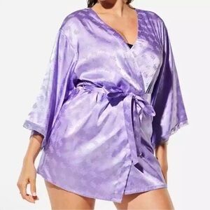 Yitty Sattin Pretty Mini Robe Plus Size 2X Tempo Lavender Purple Satin